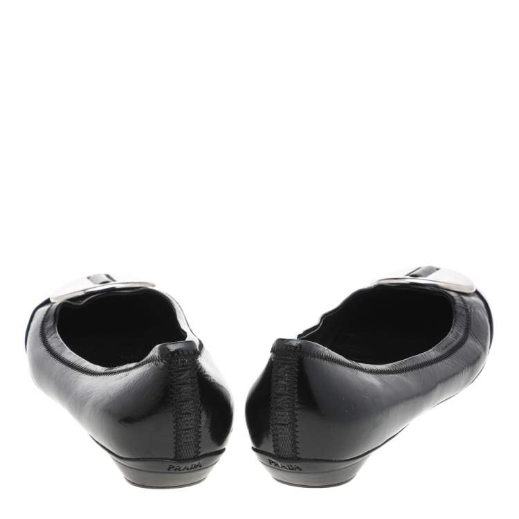 Pre Owned Prada Sport Black Patent Leather Ballet Flats Size 39