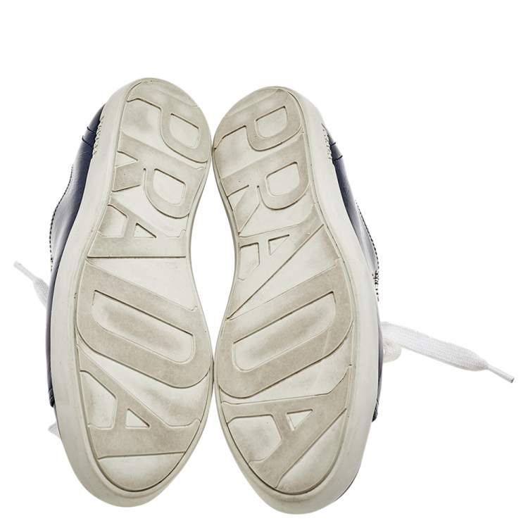 Pre Owned Prada Sport Blue Patent Leather Low Top Sneakers Size 37.5