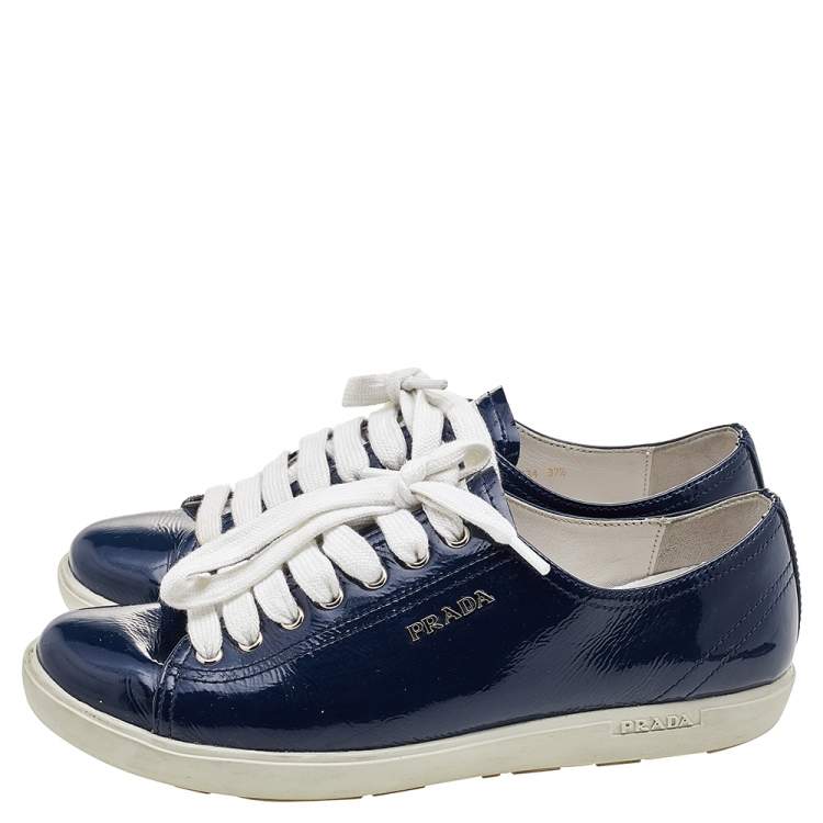 Pre Owned Prada Sport Blue Patent Leather Low Top Sneakers Size 37.5