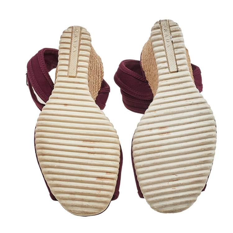Pre Owned Prada Sport Burgundy Canvas Ankle Strap Wedge Sandals Size 36