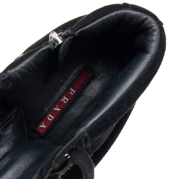 Pre Owned Prada Sport Black Suede Wedge Sneakers Size 35.5