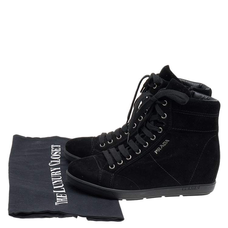Pre Owned Prada Sport Black Suede Wedge Sneakers Size 35.5