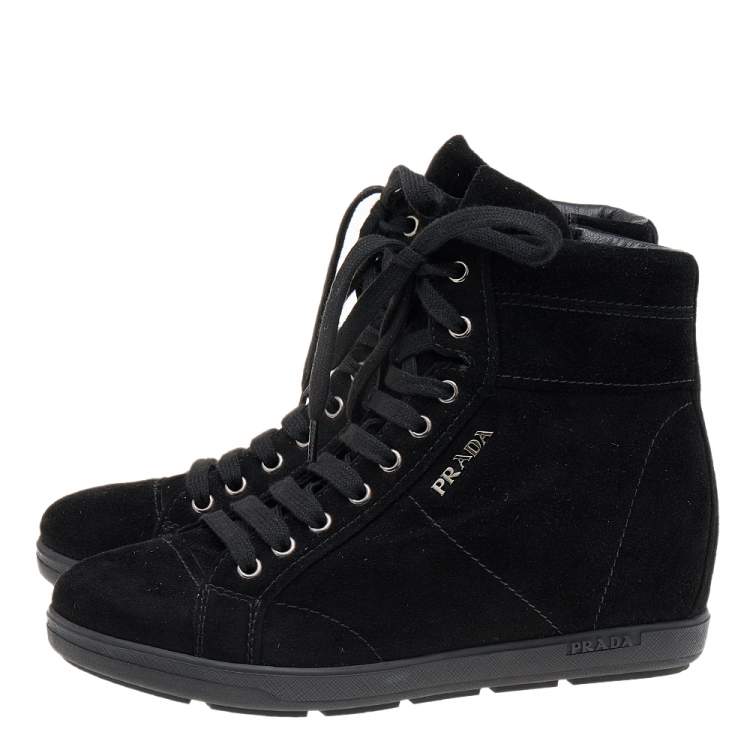 Pre Owned Prada Sport Black Suede Wedge Sneakers Size 35.5