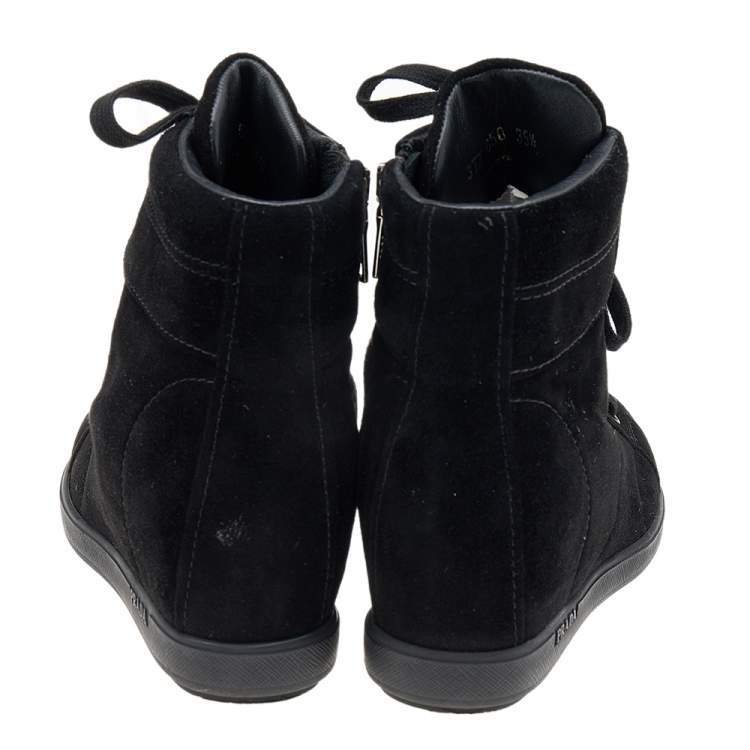 Pre Owned Prada Sport Black Suede Wedge Sneakers Size 35.5