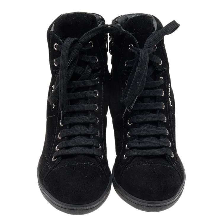 Pre Owned Prada Sport Black Suede Wedge Sneakers Size 35.5