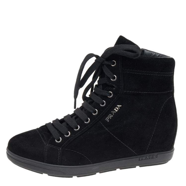 Pre Owned Prada Sport Black Suede Wedge Sneakers Size 35.5