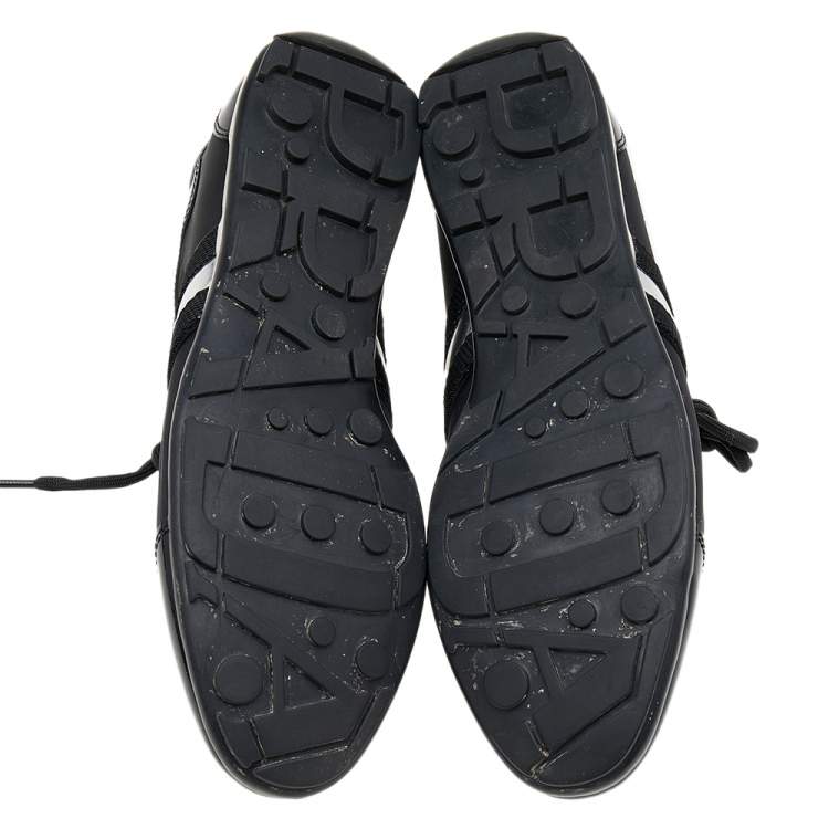 Pre Owned Prada Sport Black/Silver Nylon And Patent Leather Low Top Sneakers Size 39