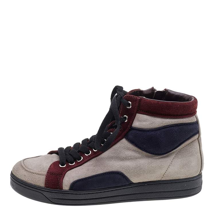 Pre Owned Prada Sport Multicolor Suede High Top Sneakers Size 37.5