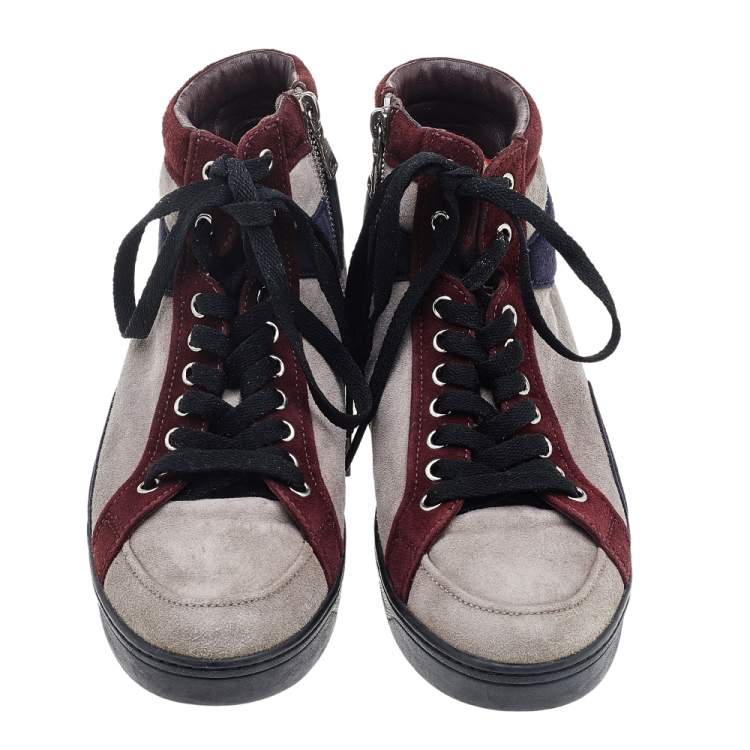 Pre Owned Prada Sport Multicolor Suede High Top Sneakers Size 37.5