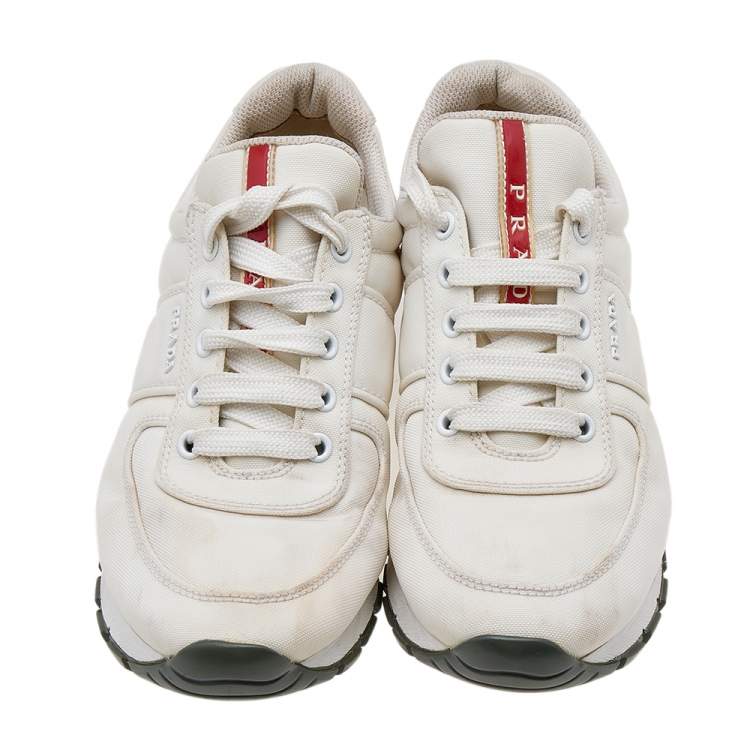 Pre Owned Prada Sport White Canvas Lace Up Low Top Sneakers Size 38.5