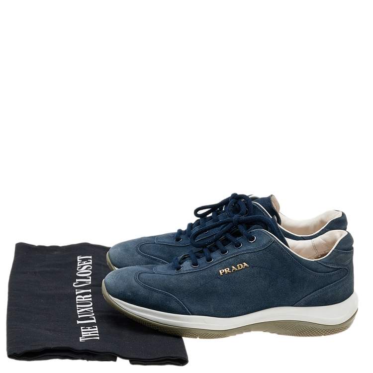Pre Owned Prada Sport Blue Suede Low Top Sneakers Size 36
