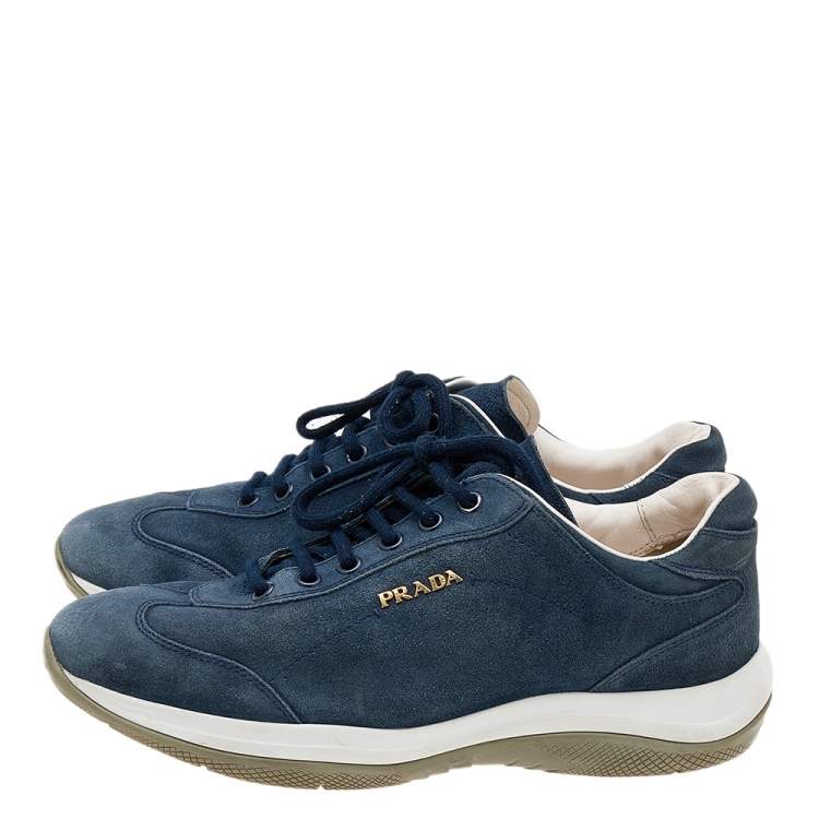Pre Owned Prada Sport Blue Suede Low Top Sneakers Size 36
