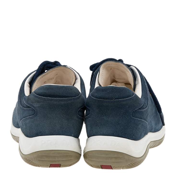 Pre Owned Prada Sport Blue Suede Low Top Sneakers Size 36