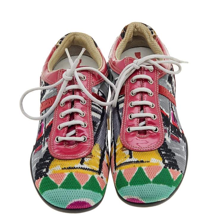 Pre Owned Prada Sport Multicolor Fabric And Patent Leather Low Top Sneakers Size 38.5