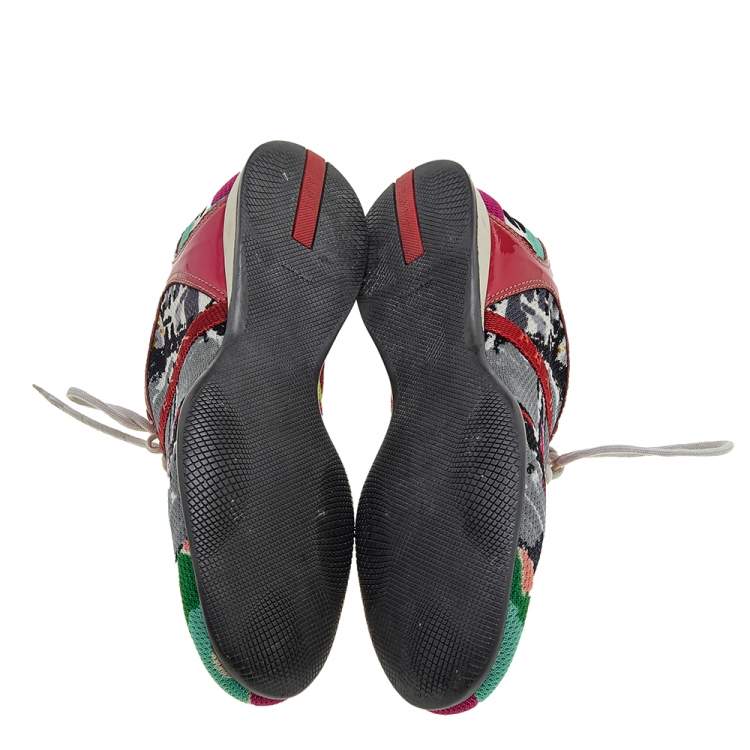 Pre Owned Prada Sport Multicolor Fabric And Patent Leather Low Top Sneakers Size 38.5