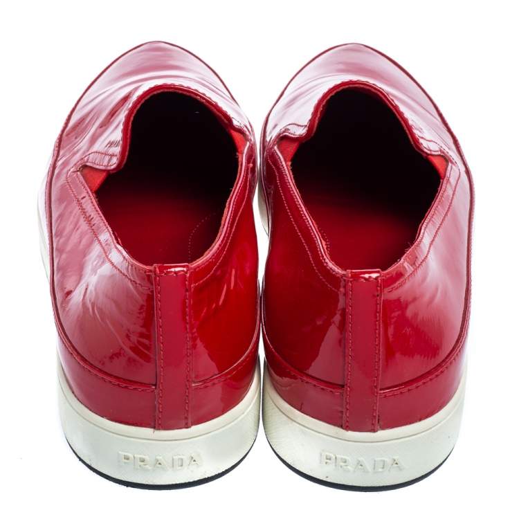 Pre Owned Prada Sport Red Patent Leather Slip-On Sneakers Size 38