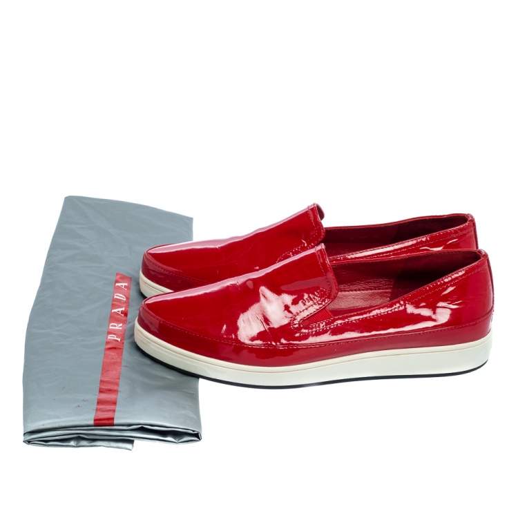 Pre Owned Prada Sport Red Patent Leather Slip-On Sneakers Size 38