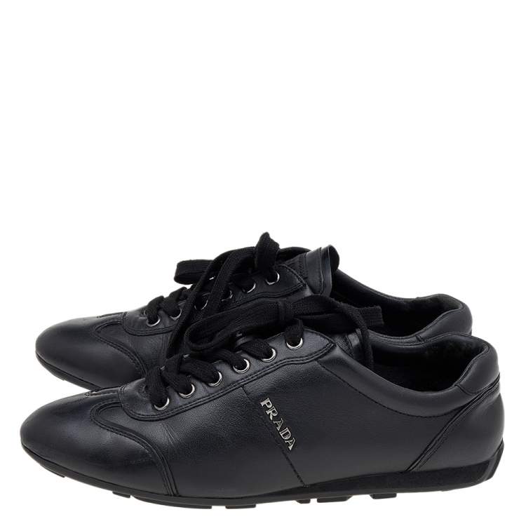 Pre Owned Prada Sport Black Leather Low Top Sneakers Size 37