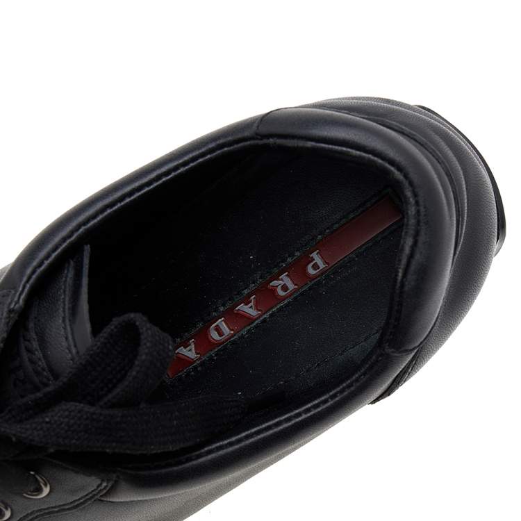 Pre Owned Prada Sport Black Leather Low Top Sneakers Size 37