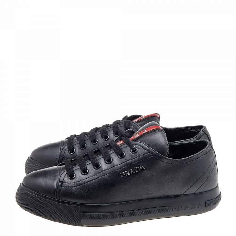 Pre Owned Prada Sport Black Leather Low Top Sneakers Size 35
