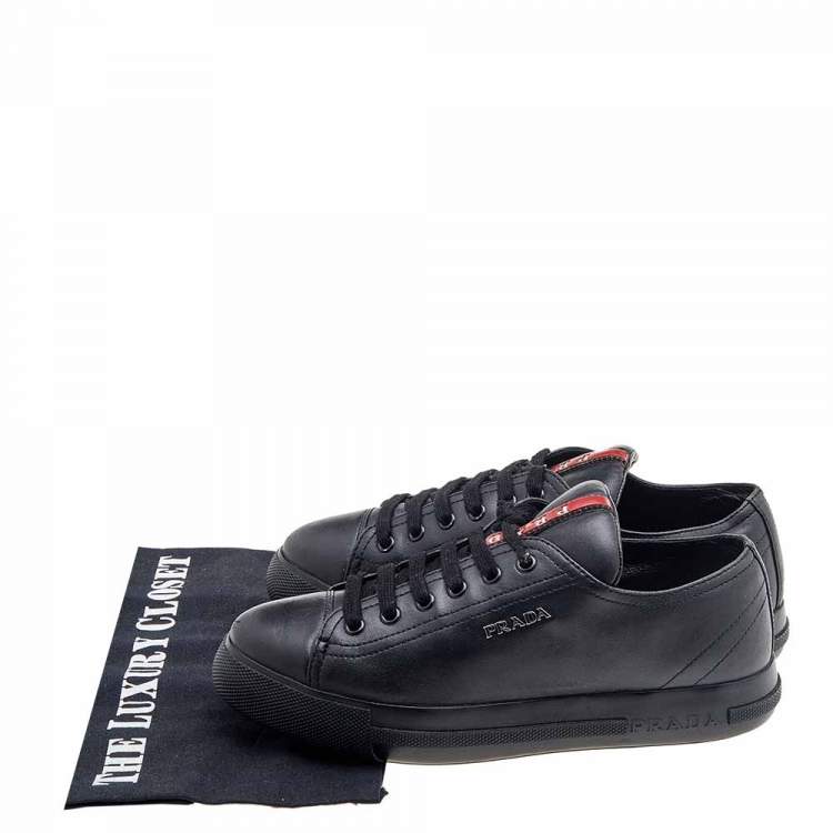 Pre Owned Prada Sport Black Leather Low Top Sneakers Size 35