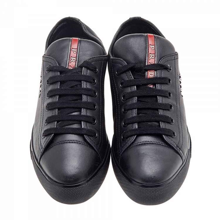 Pre Owned Prada Sport Black Leather Low Top Sneakers Size 35