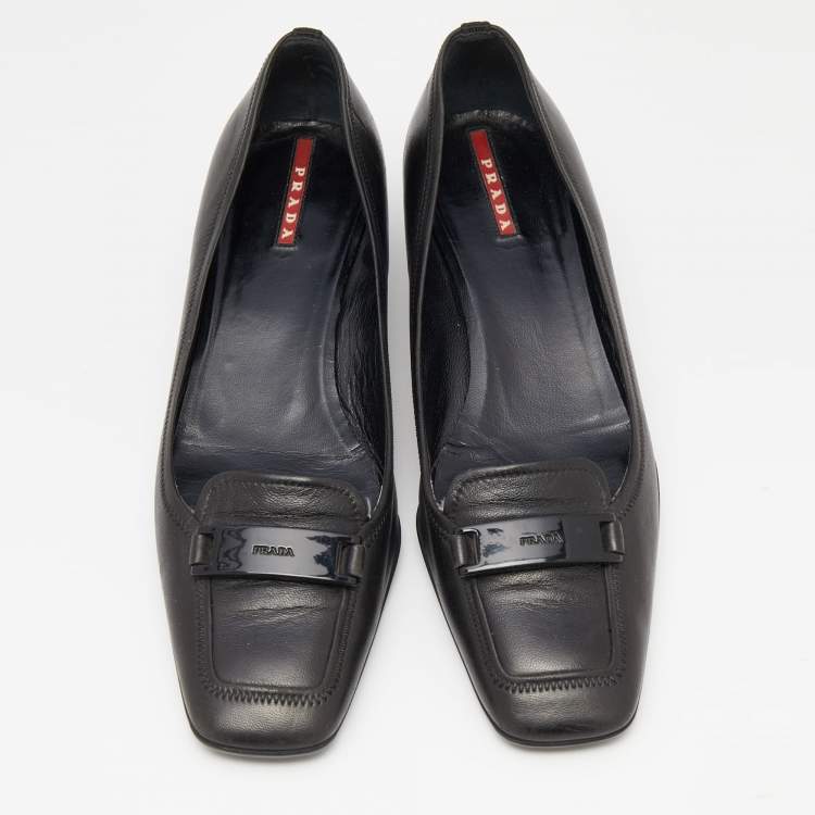 Pre Owned Prada Sport Black Leather Loafer Pumps Size 37