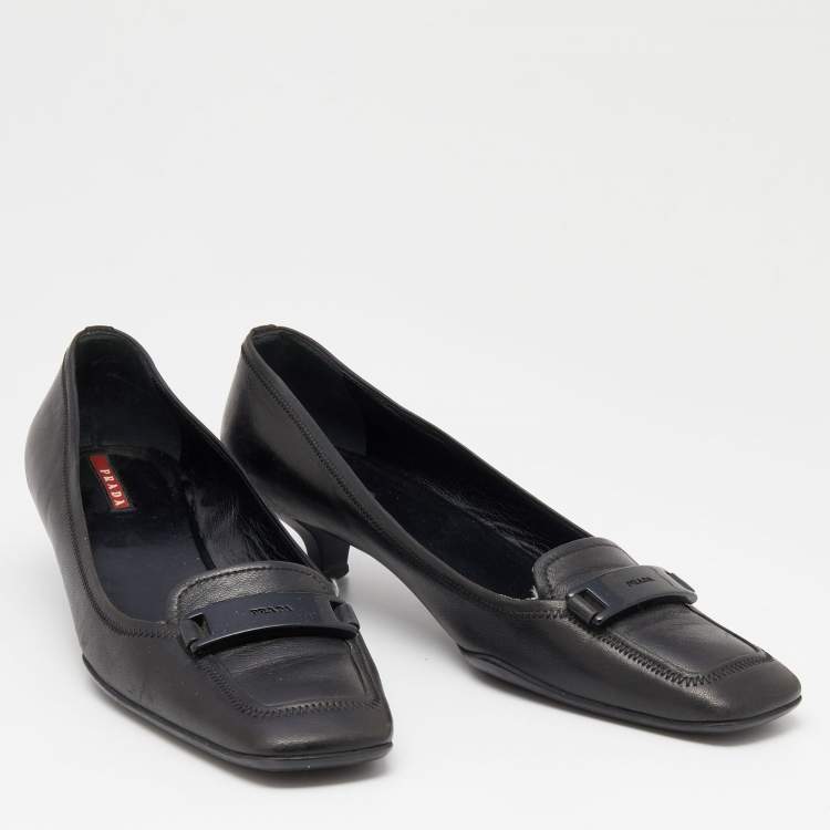 Pre Owned Prada Sport Black Leather Loafer Pumps Size 37