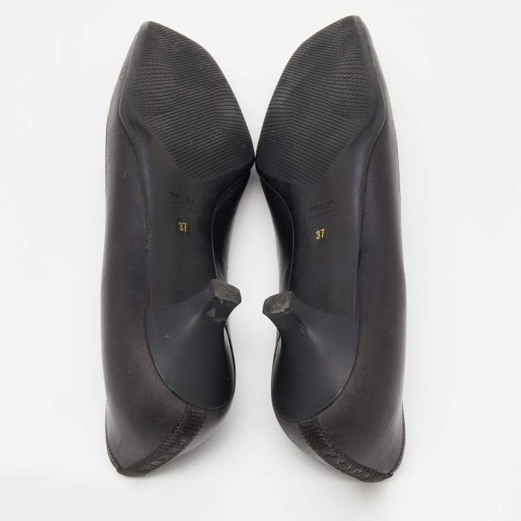 Pre Owned Prada Sport Black Leather Loafer Pumps Size 37