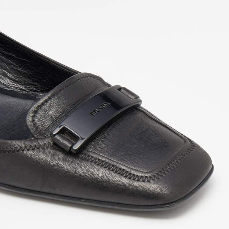 Pre Owned Prada Sport Black Leather Loafer Pumps Size 37