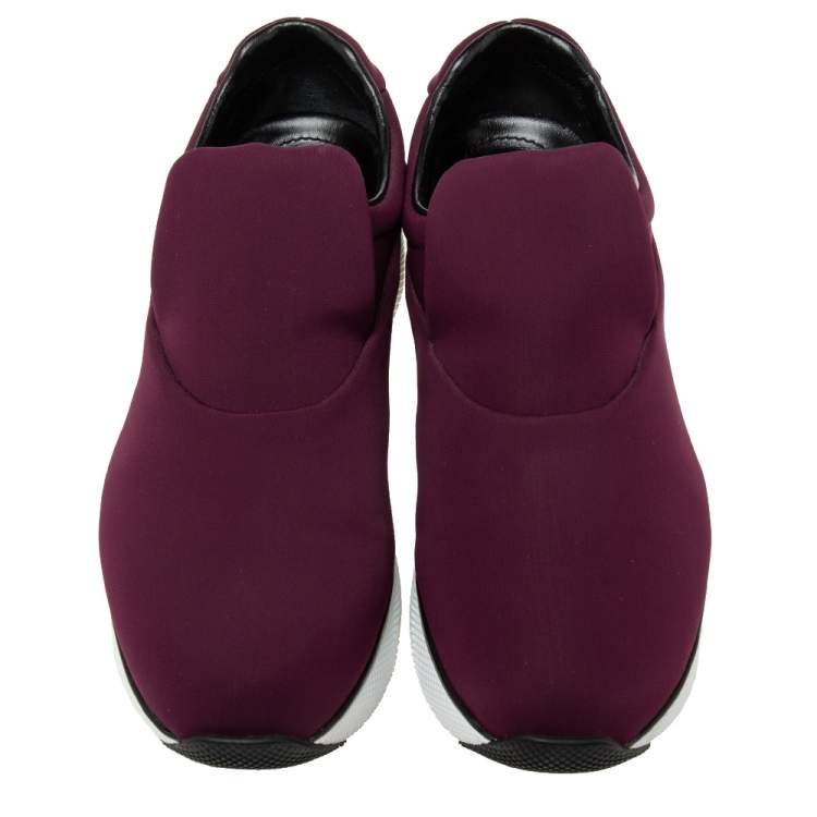 Pre Owned Prada Sport Burgundy Nylon Slip On Sneakers Size 37.5