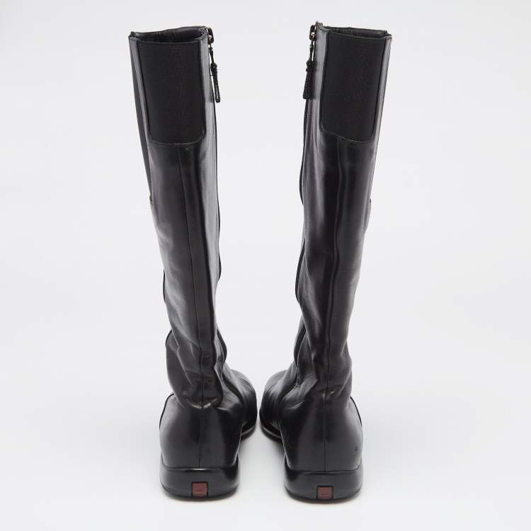 Pre Owned Prada Sport Black Leather Calzature Donna Calf Length Boots Size 37.5