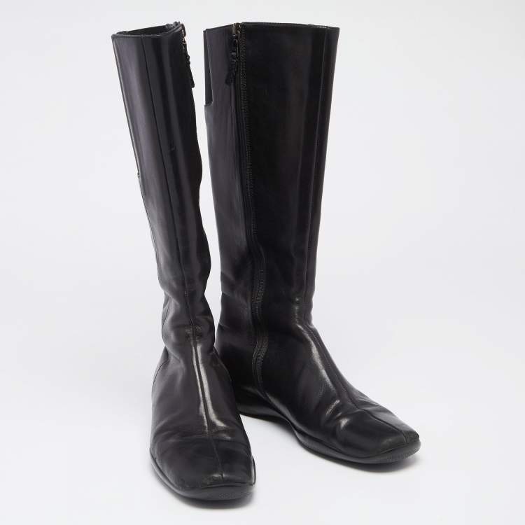 Pre Owned Prada Sport Black Leather Calzature Donna Calf Length Boots Size 37.5