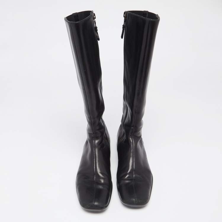 Pre Owned Prada Sport Black Leather Calzature Donna Calf Length Boots Size 37.5