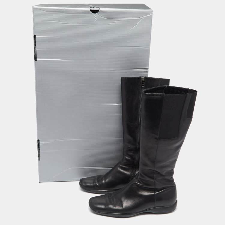 Pre Owned Prada Sport Black Leather Calzature Donna Calf Length Boots Size 37.5