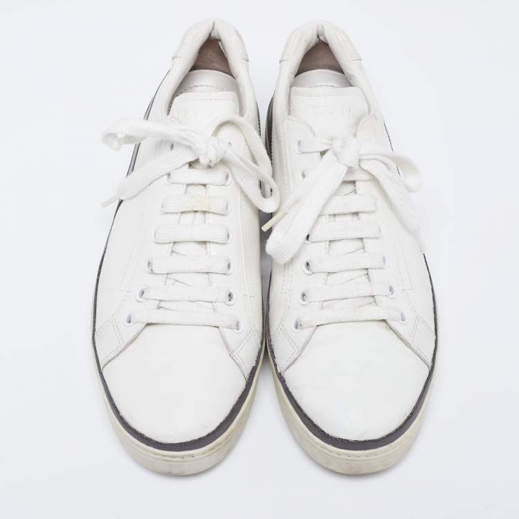 Pre Owned Prada Sport White/Grey Leather Low-Top Sneakers Size 39.5