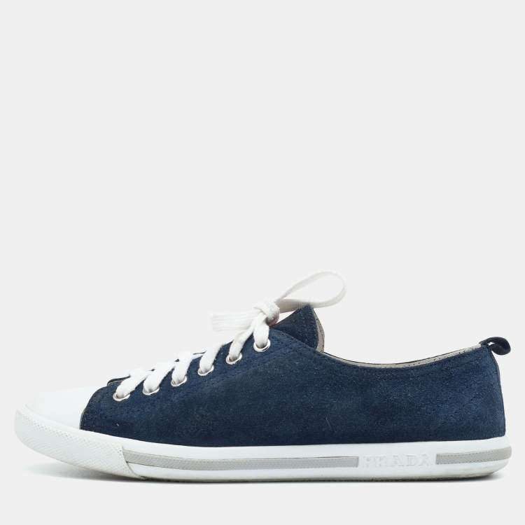 Pre Owned Prada Sport Navy Blue Suede Low Top Sneakers Size 38