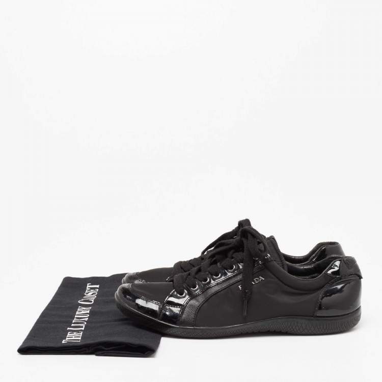 Prada Sport Black Patent Leather And Neoprene Low-Top Sneakers Size 39 ...