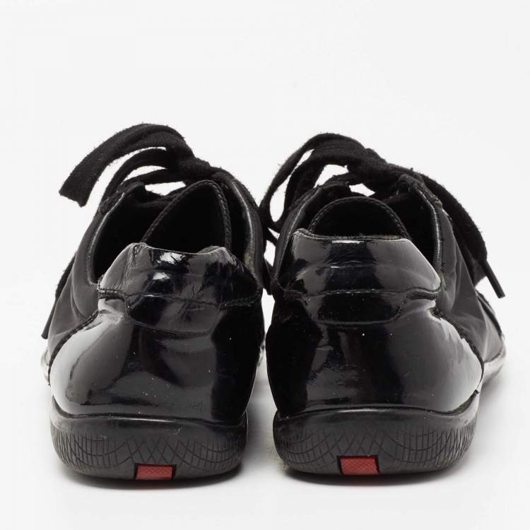 Pre Owned Prada Sport Black Patent Leather and Neoprene Low-Top Sneakers Size 39