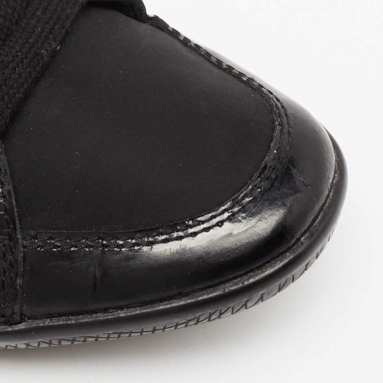 Pre Owned Prada Sport Black Patent Leather and Neoprene Low-Top Sneakers Size 39