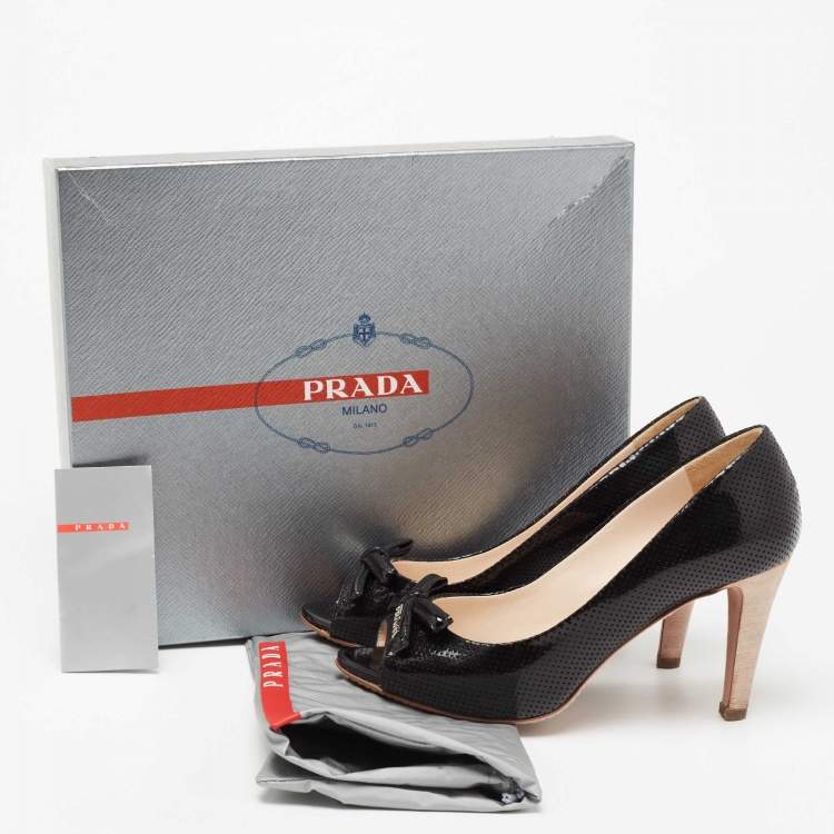 Pre Owned Prada Sport Black Patent Leather Peep Toe Pumps Size 37