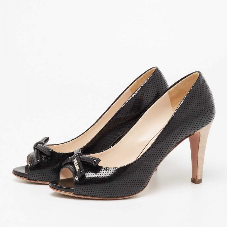 Pre Owned Prada Sport Black Patent Leather Peep Toe Pumps Size 37