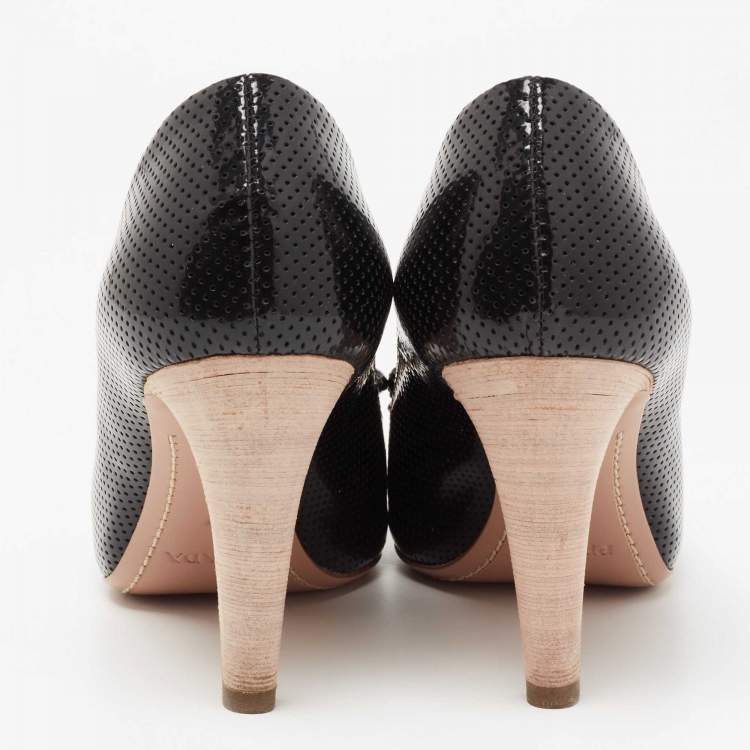 Pre Owned Prada Sport Black Patent Leather Peep Toe Pumps Size 37