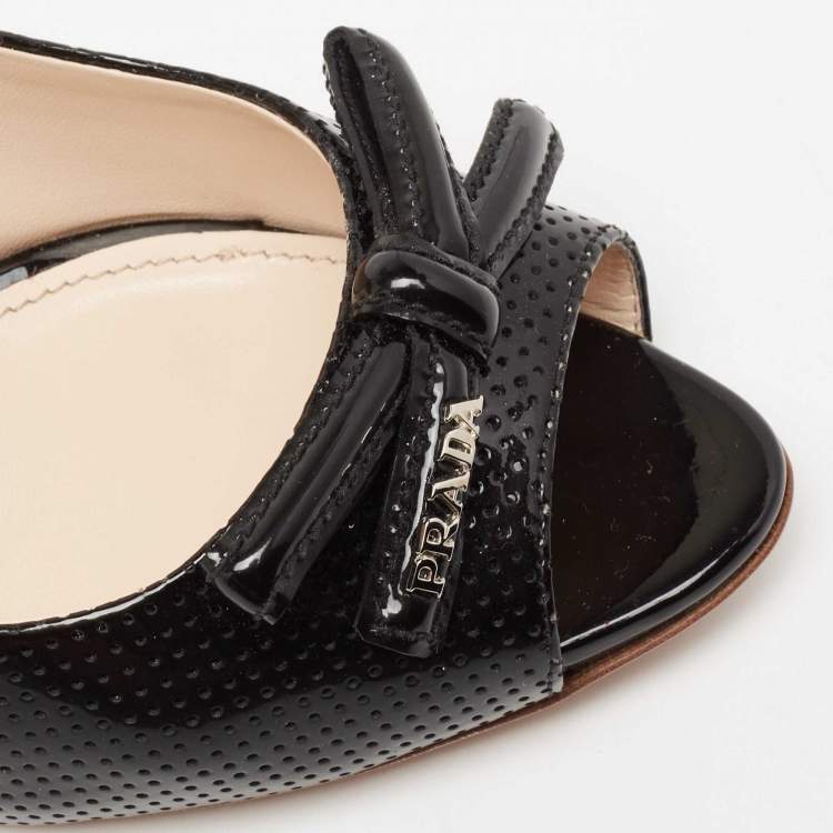 Pre Owned Prada Sport Black Patent Leather Peep Toe Pumps Size 37
