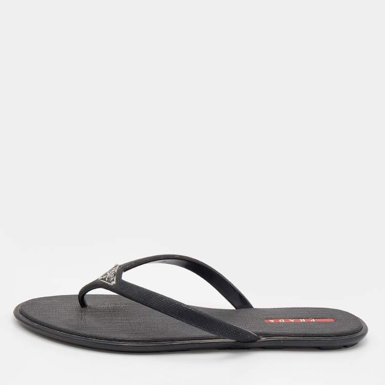 Pre Owned Prada Sport Black Rubber Thong Flats Size 38