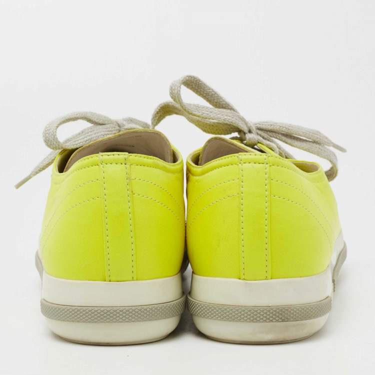 Pre Owned Prada Sport Neon Yellow/Silver Leather Cap Toe Low Top Sneakers Size 40