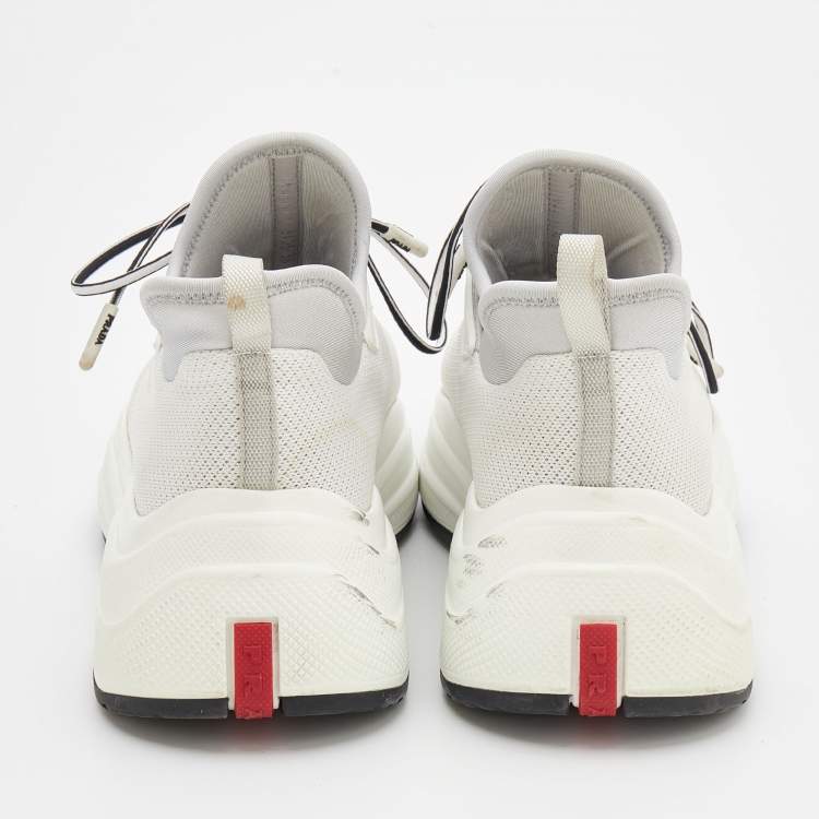 Pre Owned Prada Sport White/Grey Mesh and Neoprene America’s Cup Sneakers Size 36