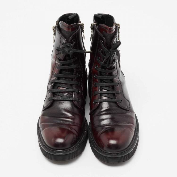 Pre Owned Prada Sport Burgundy/Black Patent Leather Ankle Boots Size 37