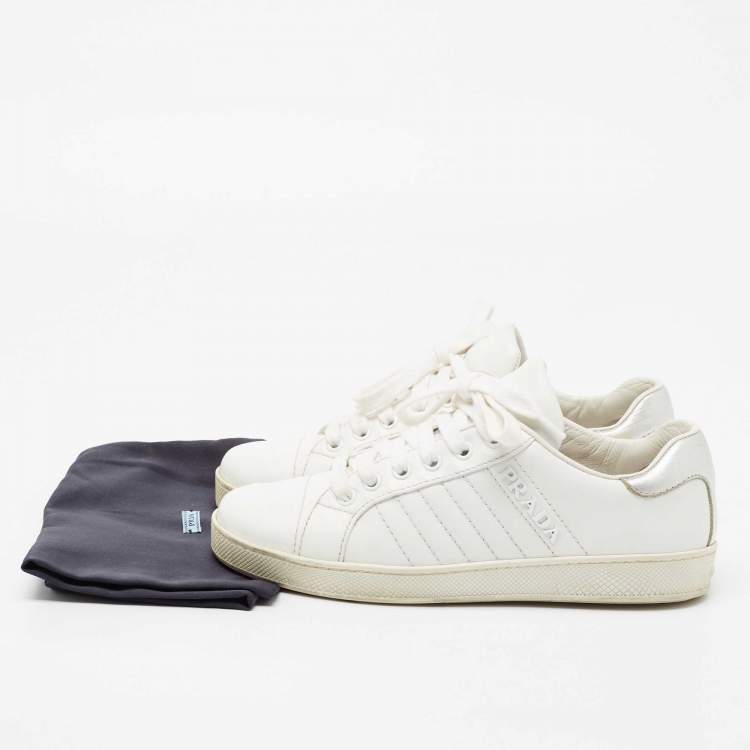 Pre Owned Prada Sport White Leather Low-Top Sneakers Size 36
