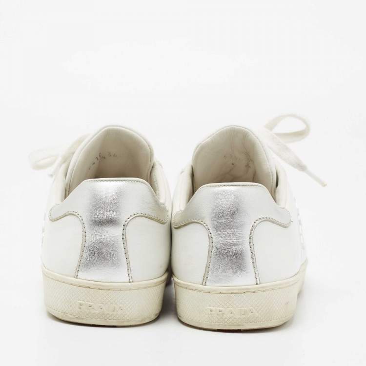 Pre Owned Prada Sport White Leather Low-Top Sneakers Size 36